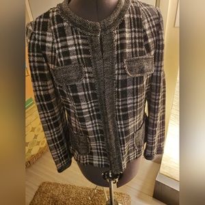 Elliott Lauren Black White Plaid Wool Cotton Open Jacket